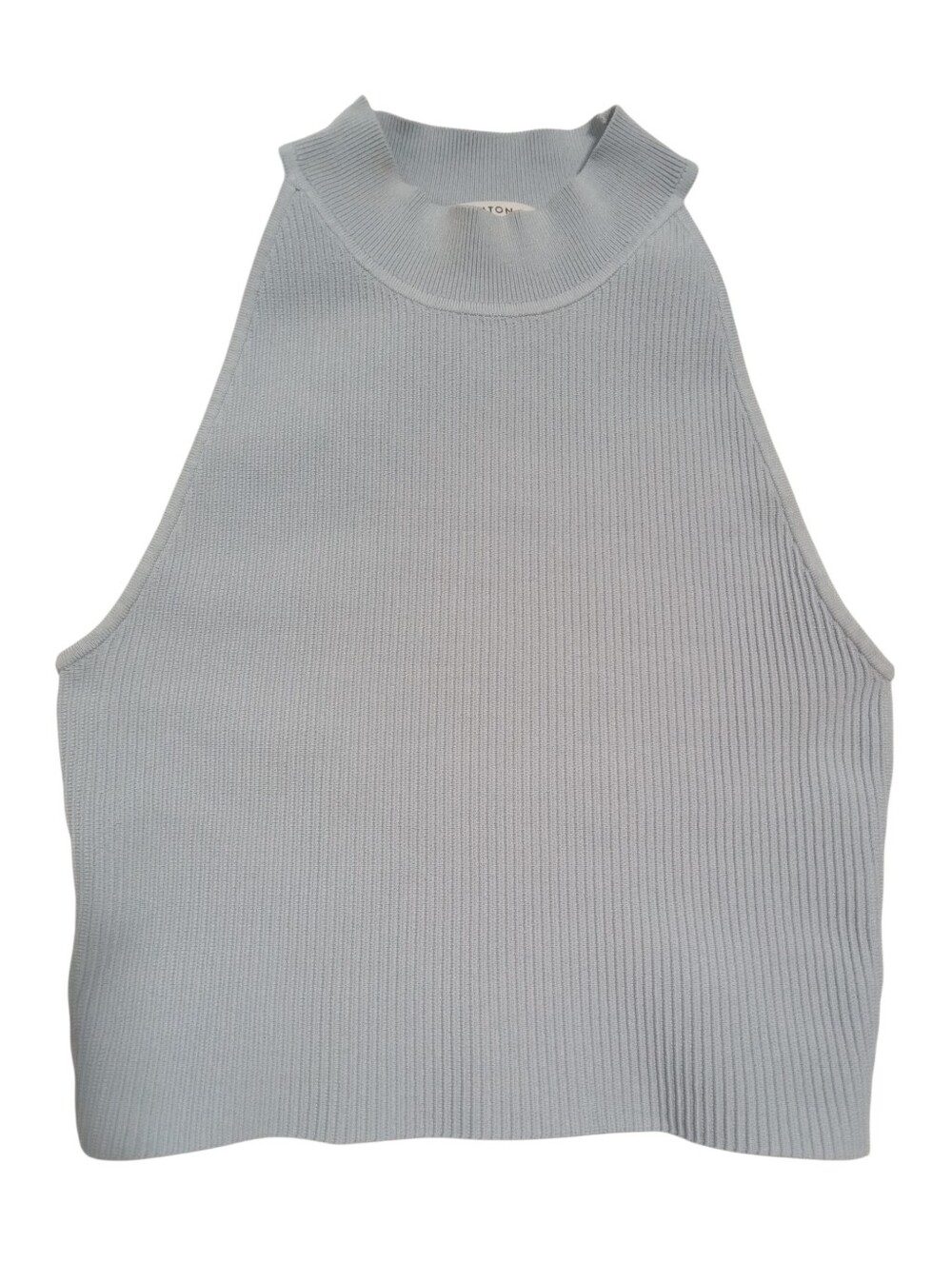 Babaton Blue Ribbed Knit Sleeveless High Neck Tank Top Minimalist Chic Size M - Picture 8 of 8